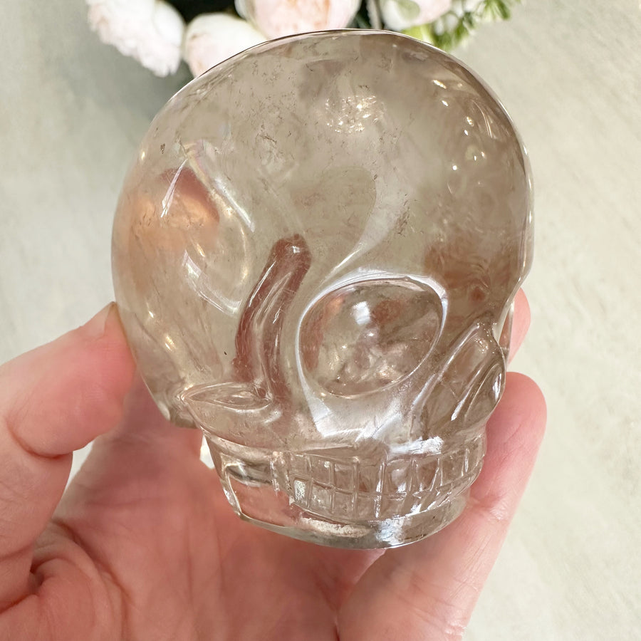 Light Citrine With Rainbows Magical Child Crystal Skull Carved by Leandro de Souza