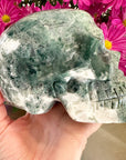 Green Moss Agate Crystal Skull
