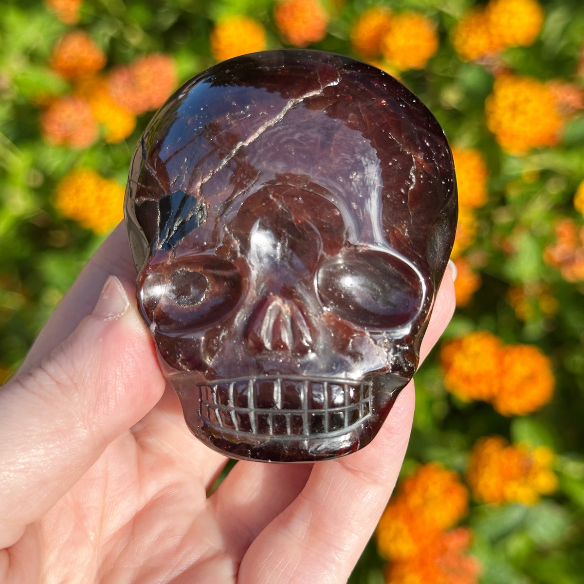 Garnet Twin Crystal Skull and Starbeing Carved by Leandro de Souza