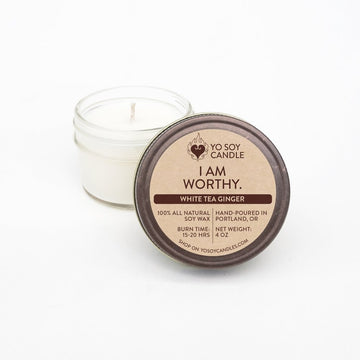 I AM WORTHY: White Tea Ginger Soy Mantra Candle