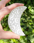 Selenite Moon with Etched Stars