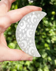 Selenite Moon with Etched Stars
