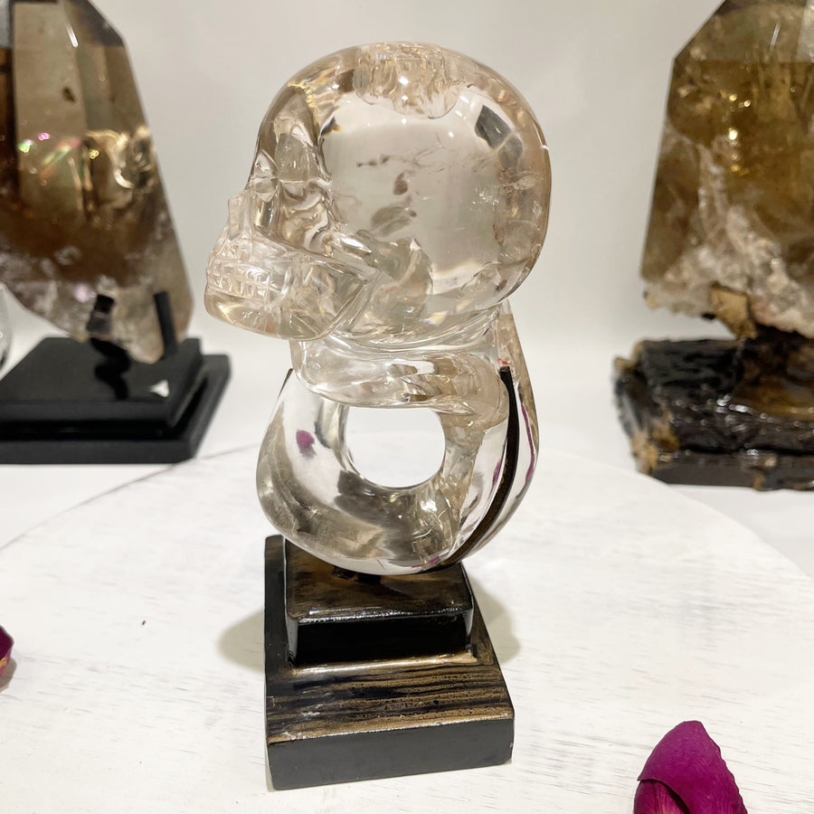 Ultra Clear Light Citrine Crystal Skull with Snake Carved by Wilson Venturini