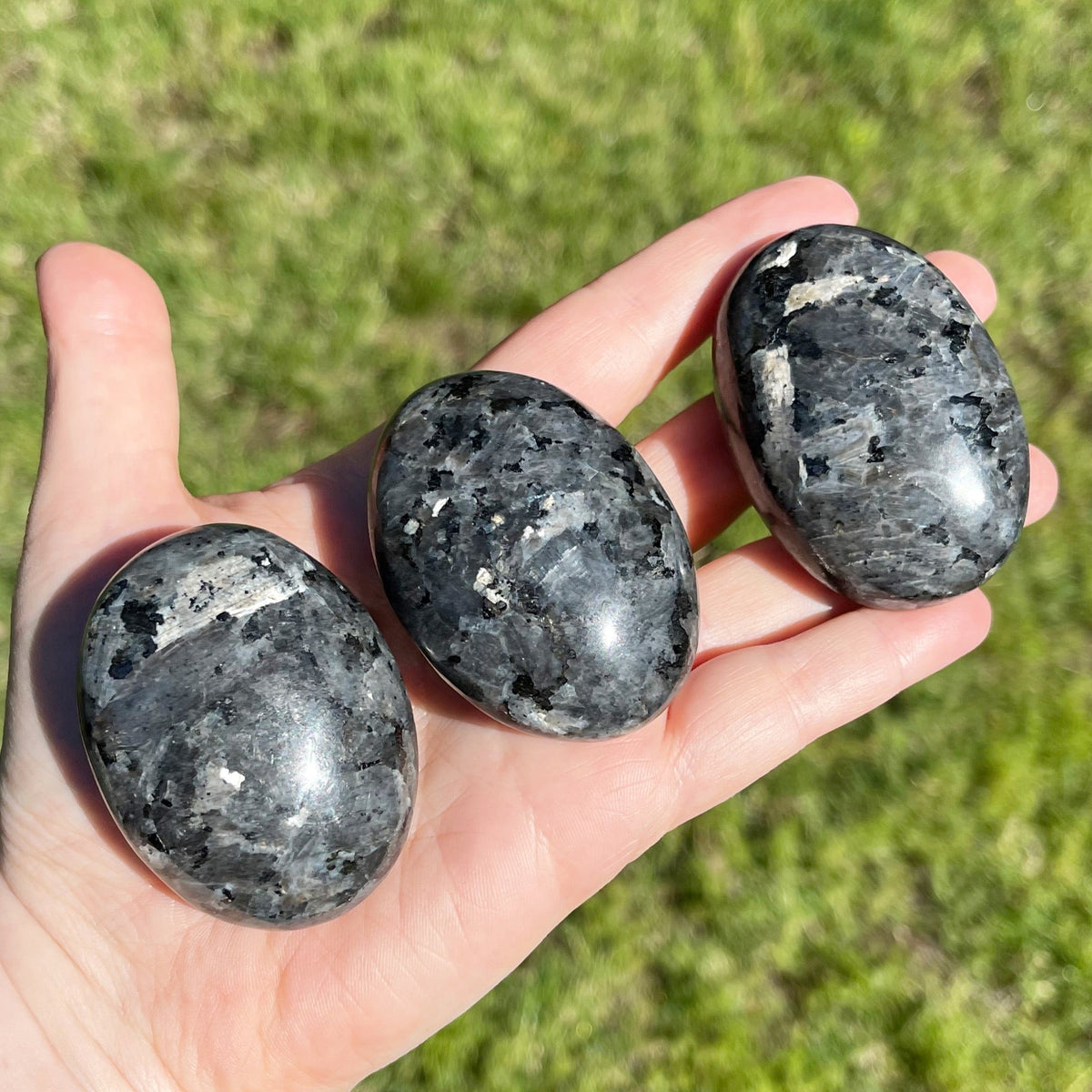 Beautiful Larvikite Crystal Palm Stone