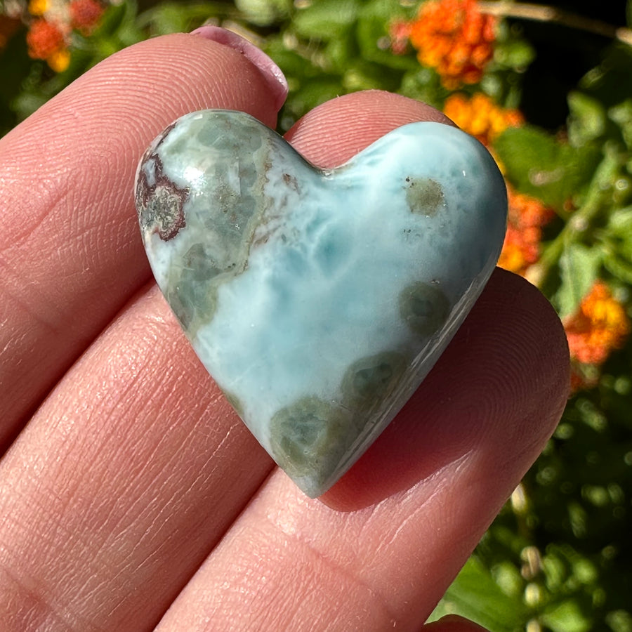 Natural Larimar Crystal Heart Cabochon