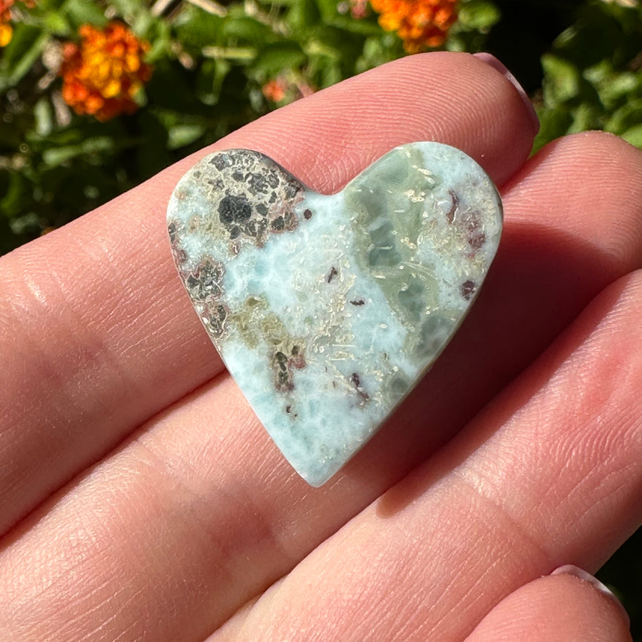 Natural Larimar Crystal Heart Cabochon