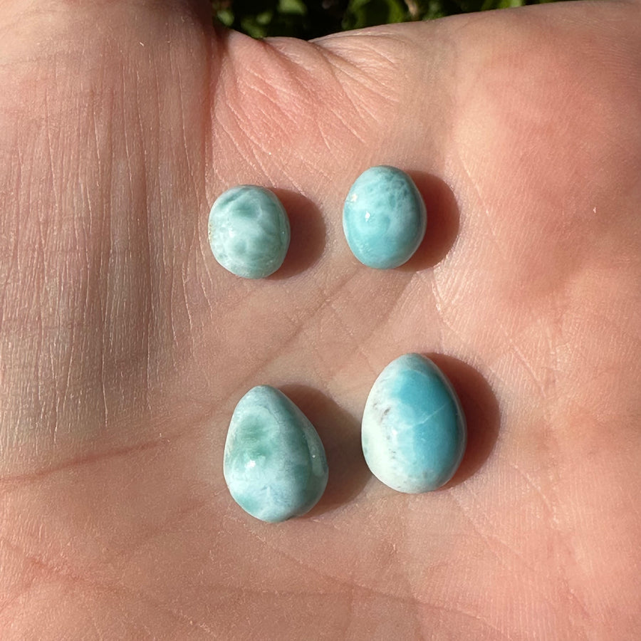 Set of 4 Natural Larimar Crystal Cabochons