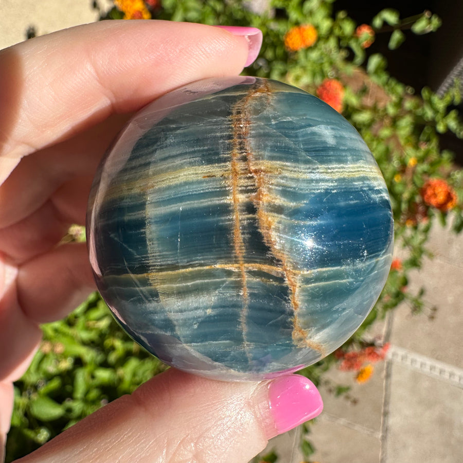 High Grade Lemurian Aquatine Calcite Crystal Sphere