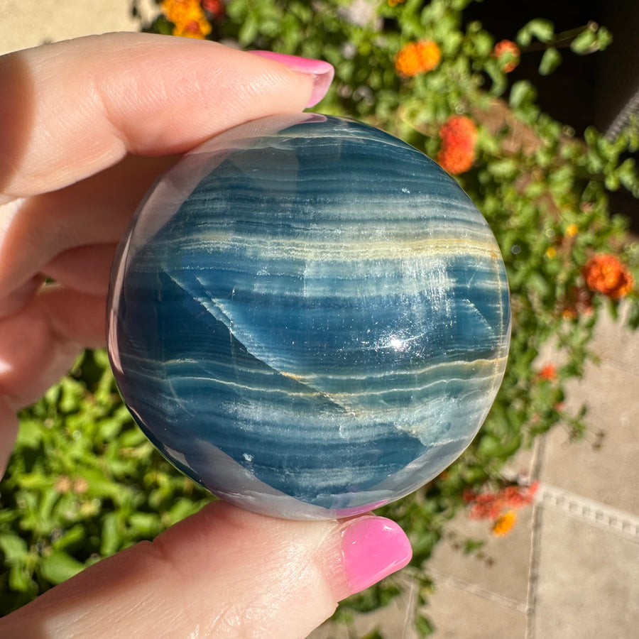 High Grade Lemurian Aquatine Calcite Crystal Sphere