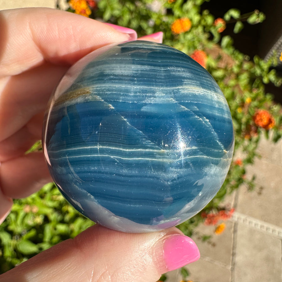 High Grade Lemurian Aquatine Calcite Crystal Sphere