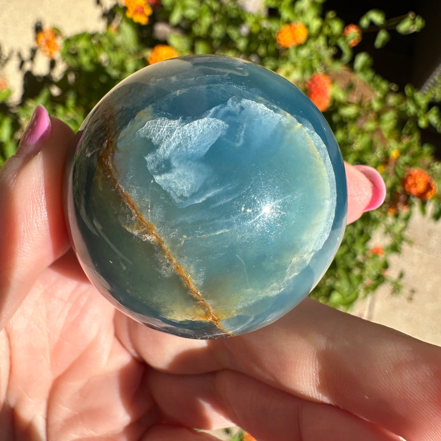High Grade Lemurian Aquatine Calcite Crystal Sphere