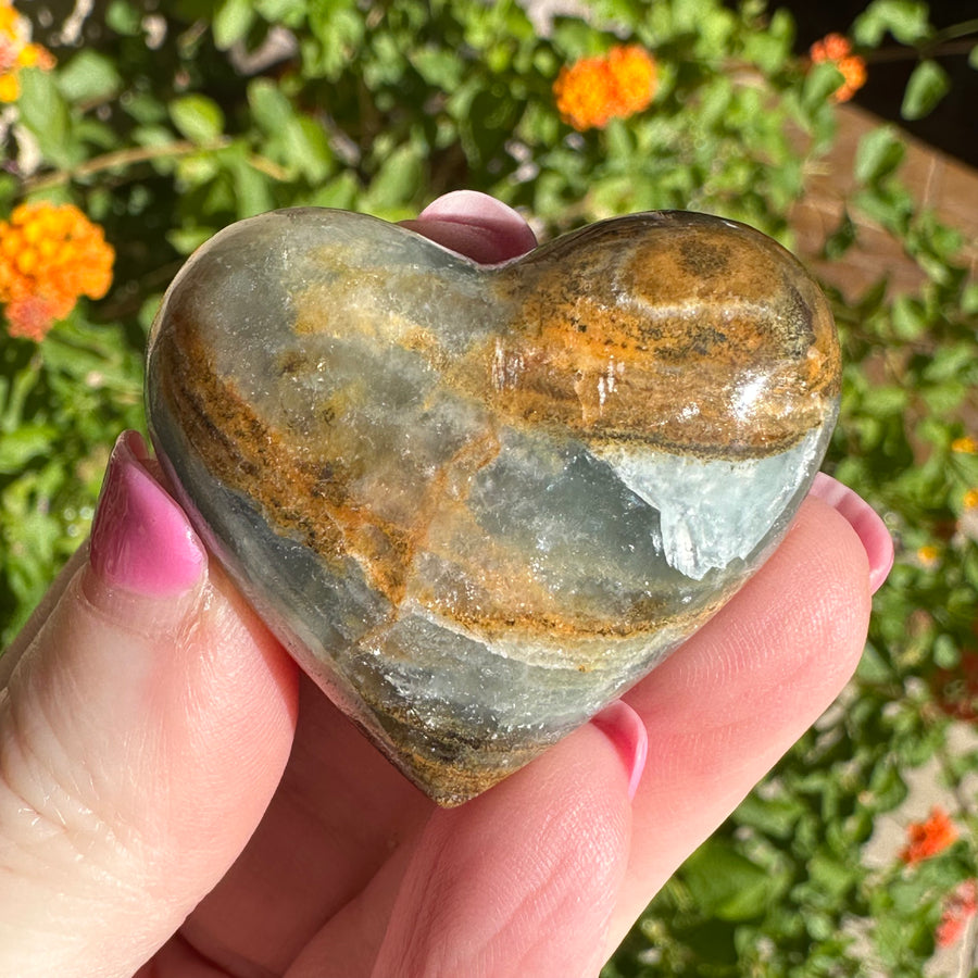 Lemurian Aquatine Calcite Crystal Heart