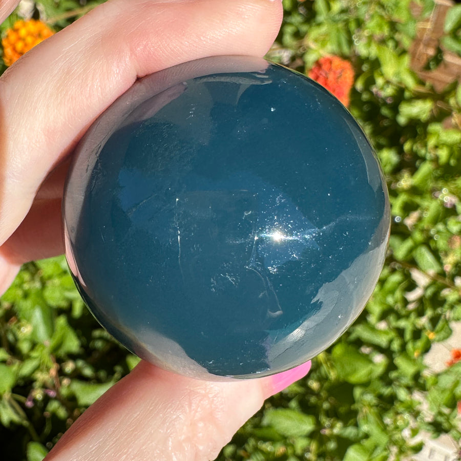 High Grade Lemurian Aquatine Calcite Crystal Sphere with Rainbow