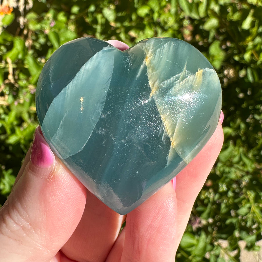 Lemurian Aquatine Calcite Crystal Heart