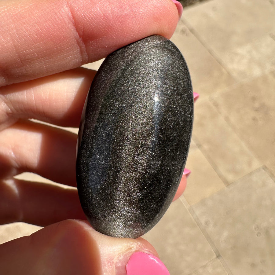 Silver Sheen Obsidian Mini Palm Stone