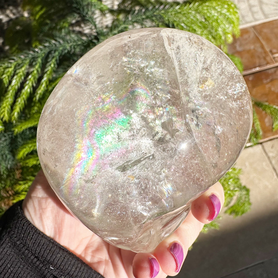 Lemurian Quartz Crystal Skull with Rainbows Carved by Leandro de Souza