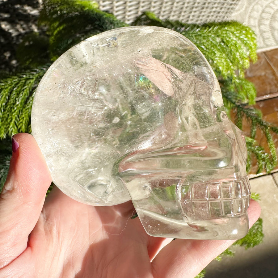 Lemurian Quartz Crystal Skull with Rainbows Carved by Leandro de Souza