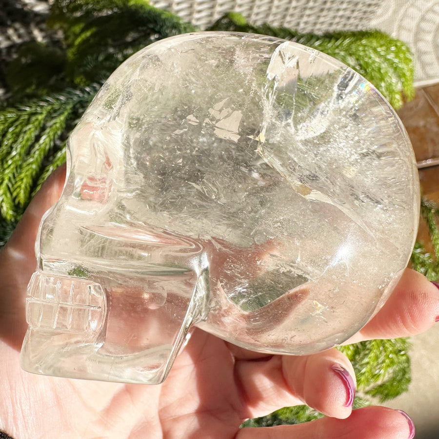 Lemurian Quartz Crystal Skull with Rainbows Carved by Leandro de Souza