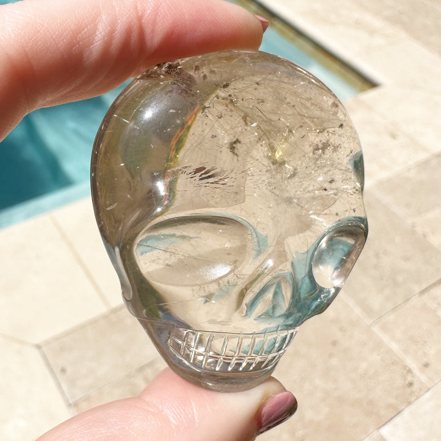 Golden Rutile Citrine Magical Child Palm Crystal Skull Carved by Leandro de Souza