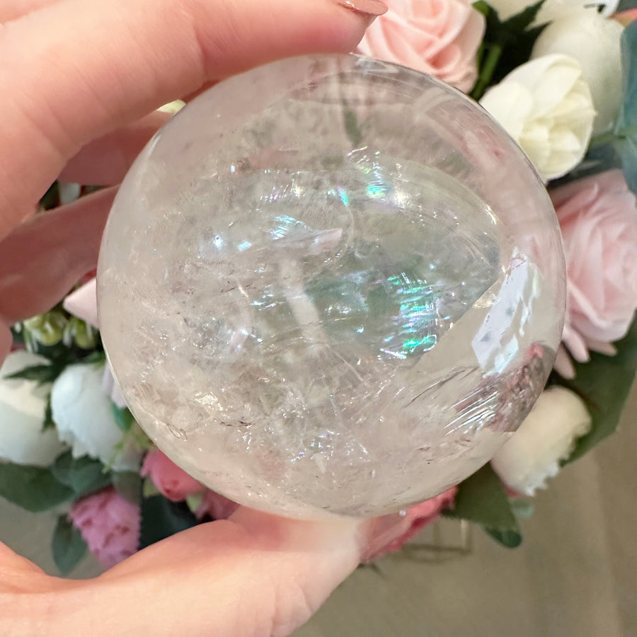 Lemurian Quartz Crystal Sphere with Rainbows