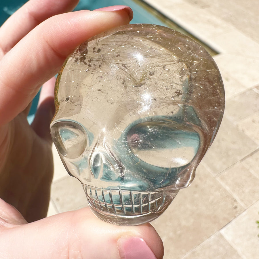 Golden Rutile Citrine Magical Child Palm Crystal Skull Carved by Leandro de Souza