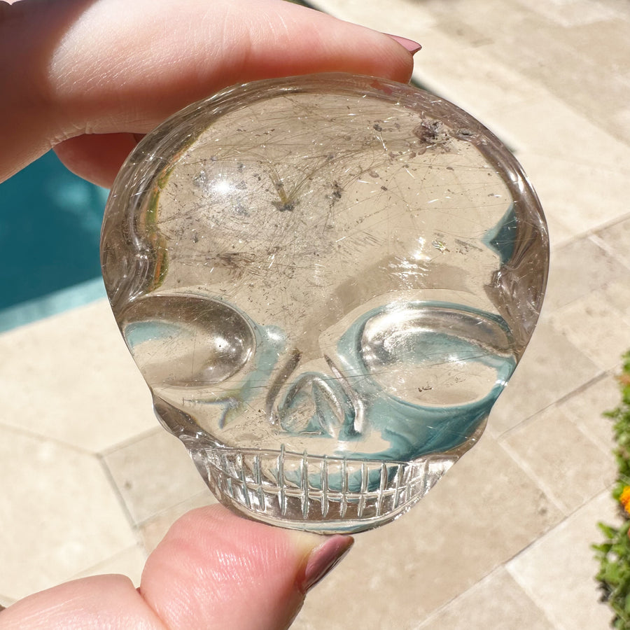 Golden Rutile Citrine Magical Child Palm Crystal Skull Carved by Leandro de Souza