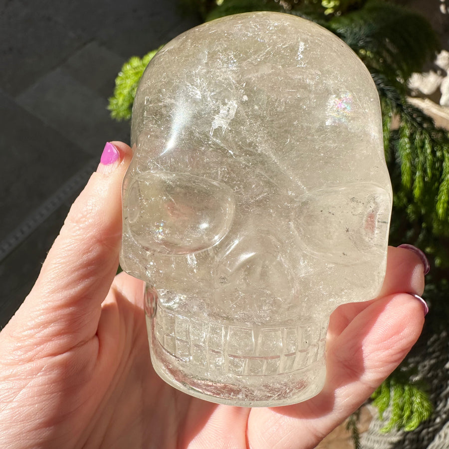 Lemurian Quartz Crystal Skull with Rainbows Carved by Leandro de Souza