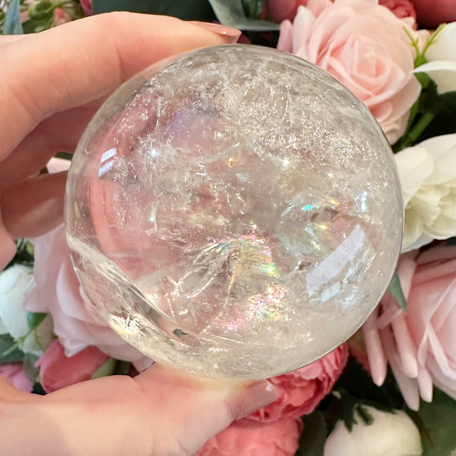 Lemurian Quartz Crystal Sphere with Rainbows