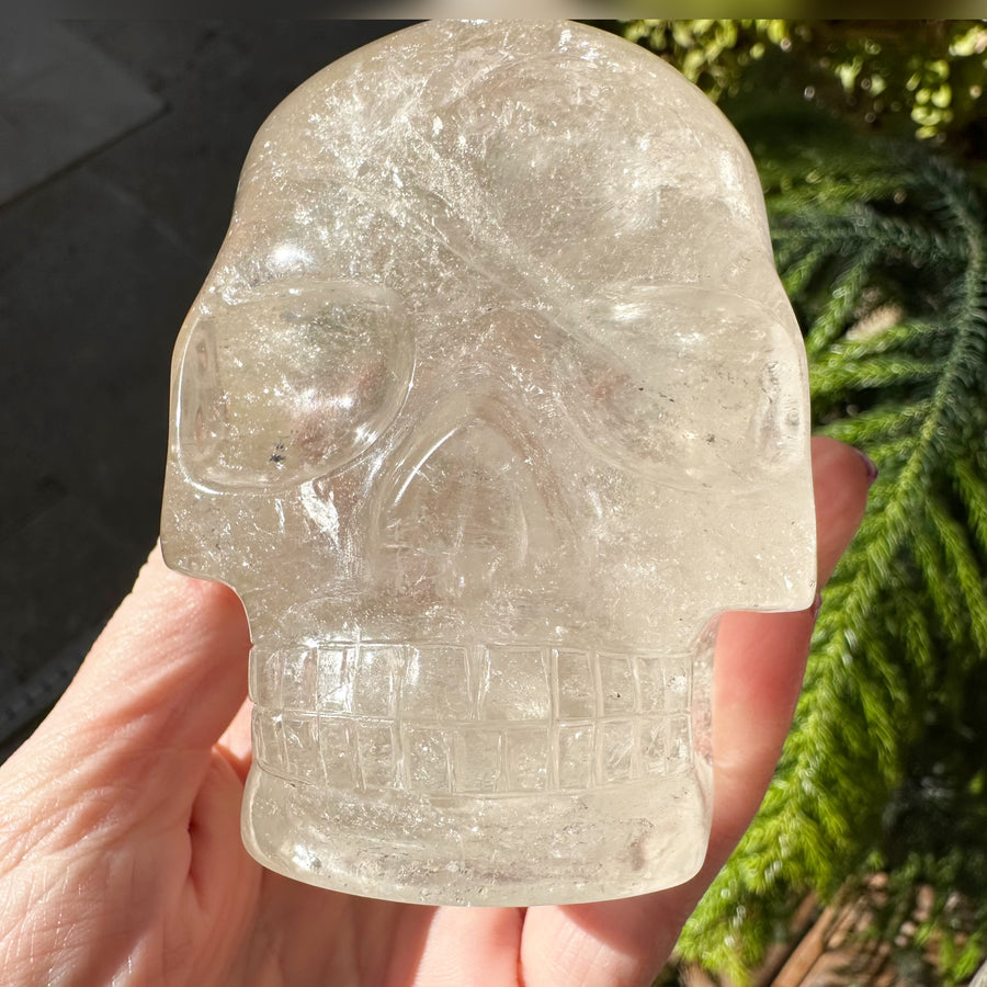 Lemurian Quartz Crystal Skull with Rainbows Carved by Leandro de Souza