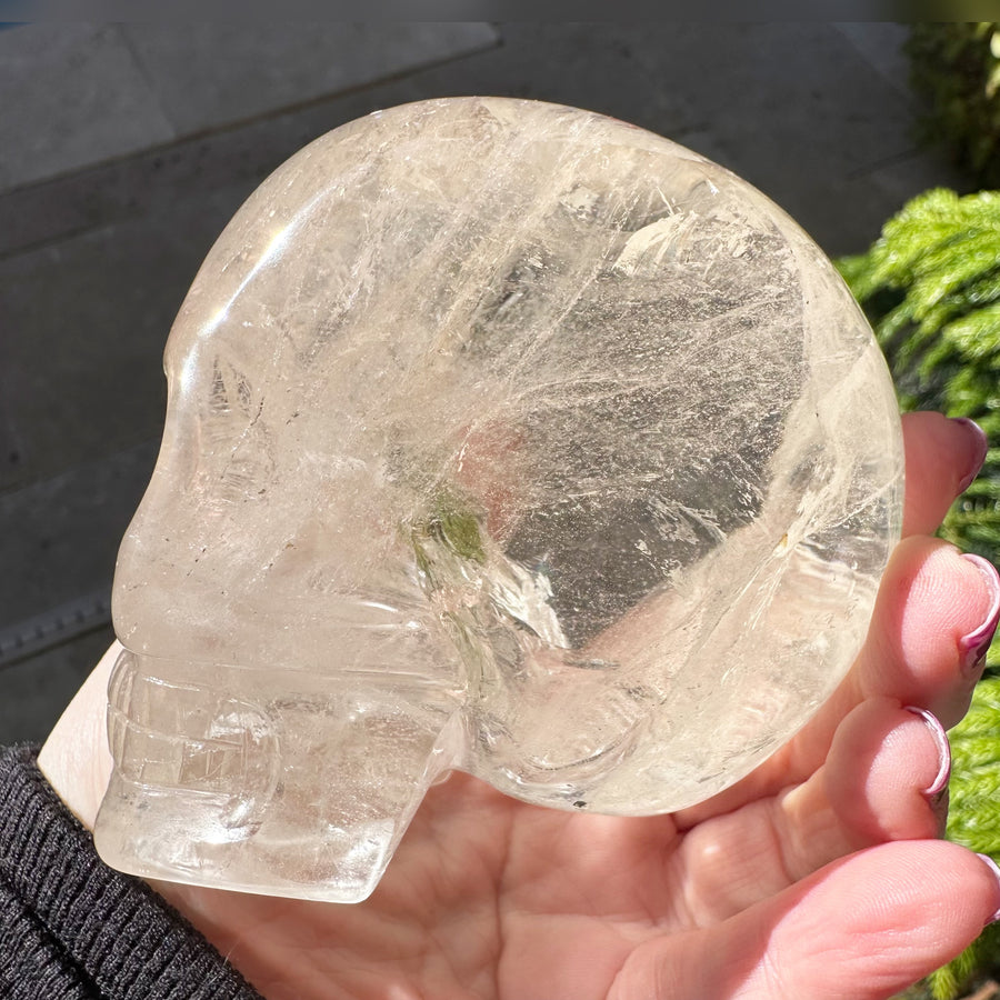 Lemurian Quartz Crystal Skull with Rainbows Carved by Leandro de Souza