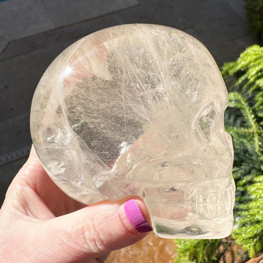 Lemurian Quartz Crystal Skull with Rainbows Carved by Leandro de Souza