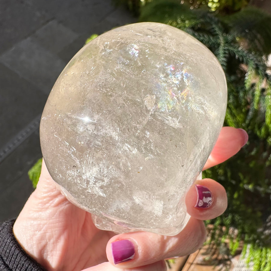 Lemurian Quartz Crystal Skull with Rainbows Carved by Leandro de Souza