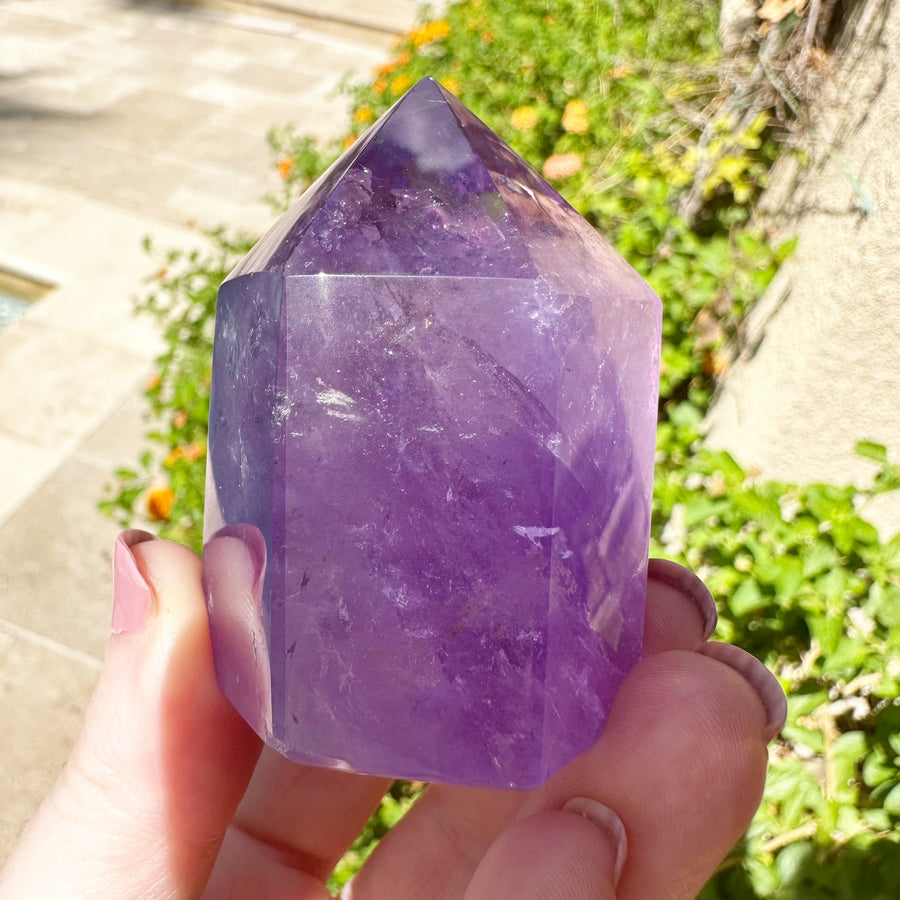 Polished Amethyst Generator Tower with Rainbows