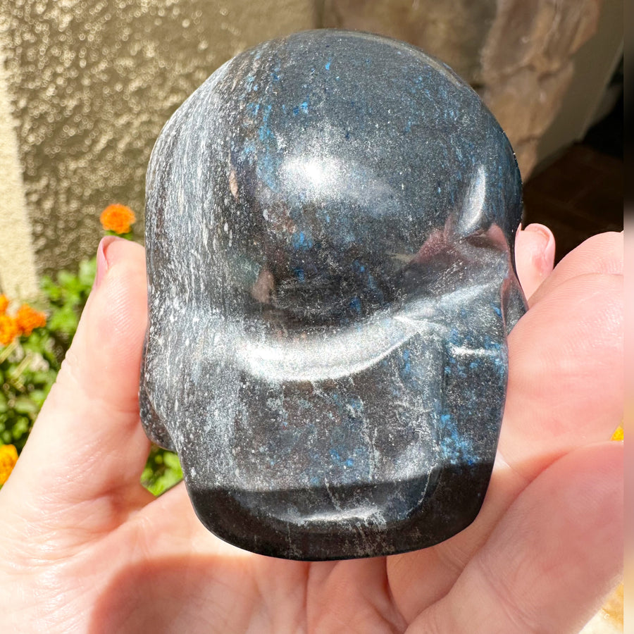 Blue Richterite Magical Child Crystal Skull Carved by Leandro de Souza