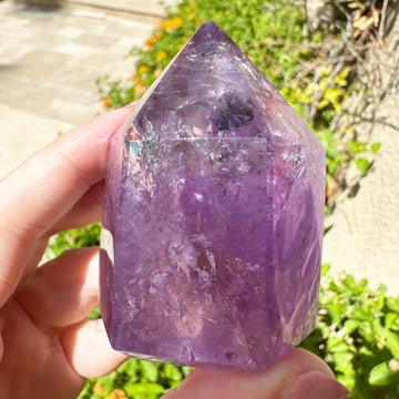Polished Amethyst Generator Tower with Rainbows
