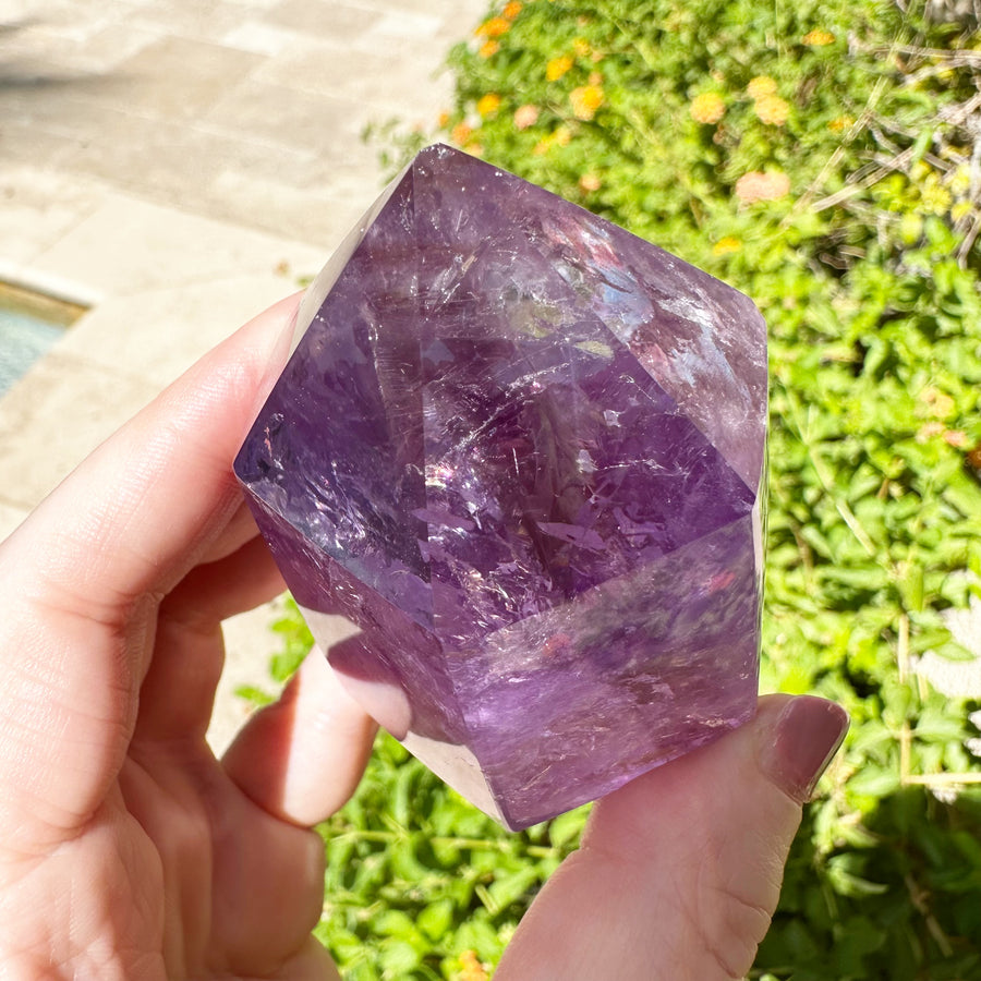 Polished Amethyst Generator Tower with Rainbows