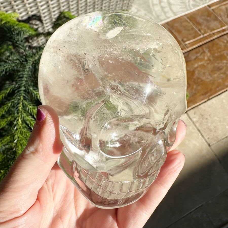 Lemurian Quartz Crystal Skull with Rainbows Carved by Leandro de Souza