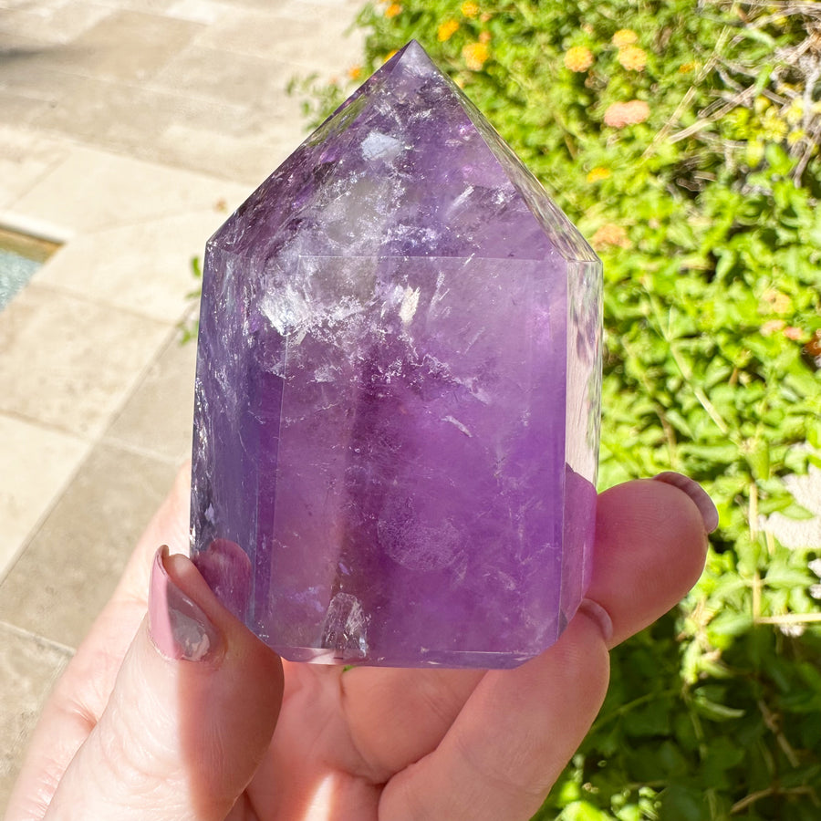 Polished Amethyst Generator Tower with Rainbows