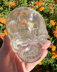 Clear Sirius Quartz Crystal Skull with Rainbows Carved by Leandro de Souza