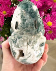 Green Moss Agate Crystal Skull