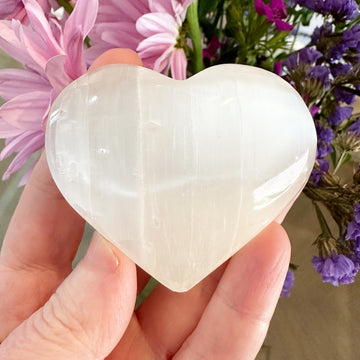 Selenite Heart Palm Stone