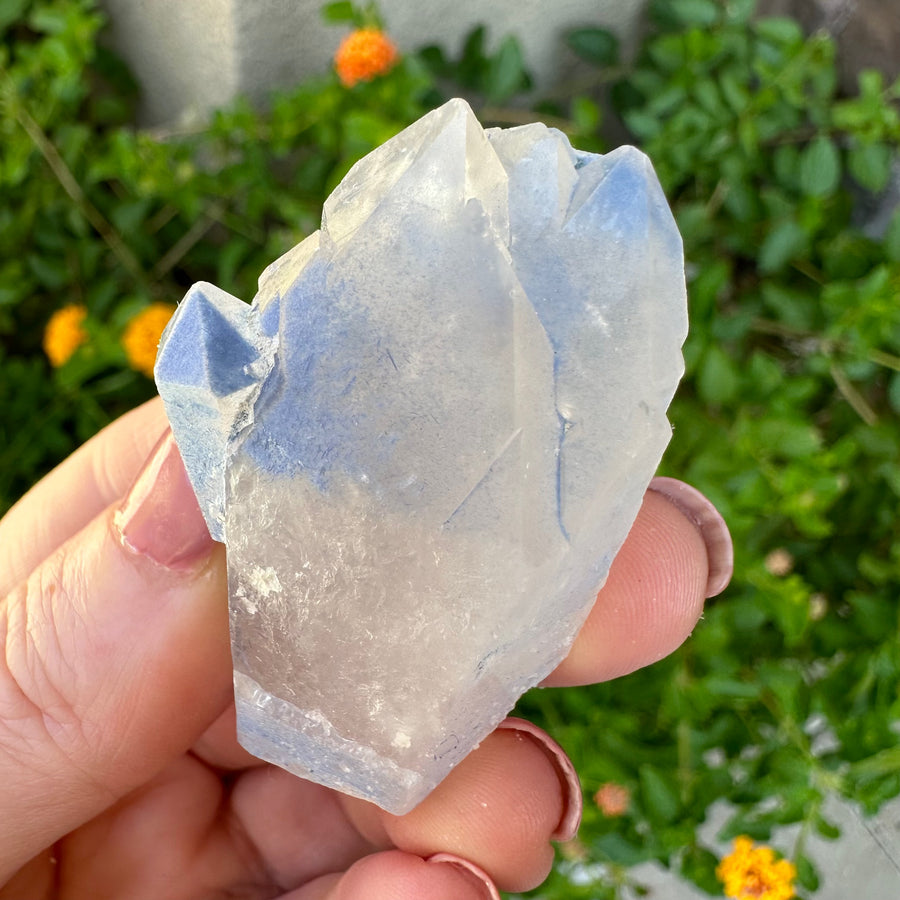 Natural Dumortierite in Quartz Crystal Cluster Point