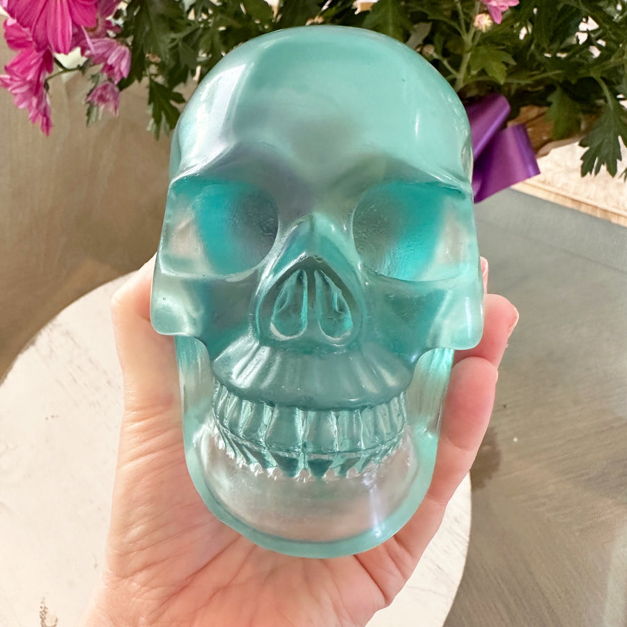 Blue Obsidian Glass Crystal Skull Carving