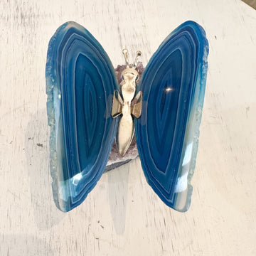 Blue Agate Butterfly on Amethyst Stand