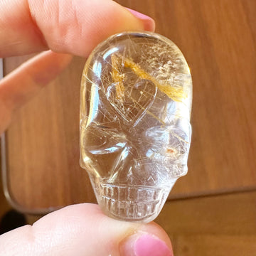 Golden Rutile Quartz Palm Crystal Skull Carved by Leandro de Souza
