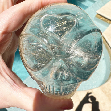Rutile Citrine Starbeing Palm Crystal Skull Carved by Leandro de Souza