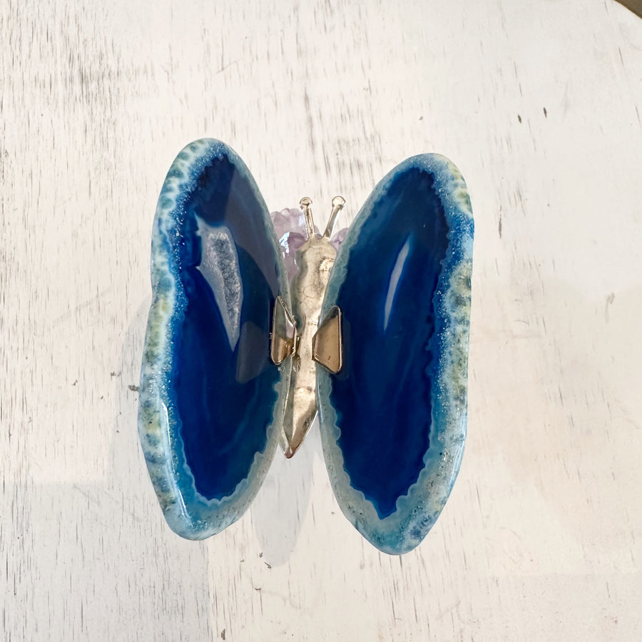 Blue Agate Butterfly on Amethyst Stand