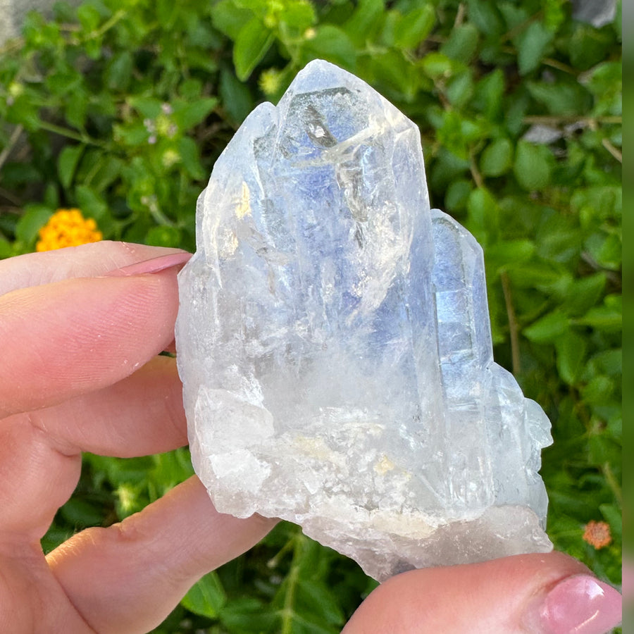 Natural Dumortierite in Quartz Crystal Cluster Point