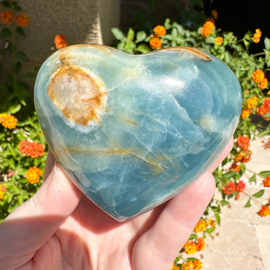 Large Lemurian Aquatine Calcite Crystal Heart