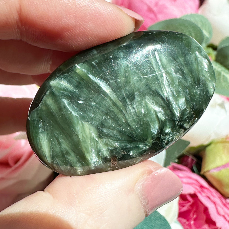 Grade AA Seraphinite Crystal Palm Stone